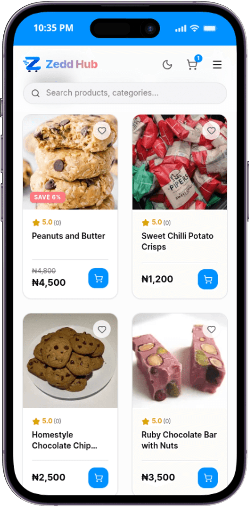 Food & Snacks products on a Zeddhub store
