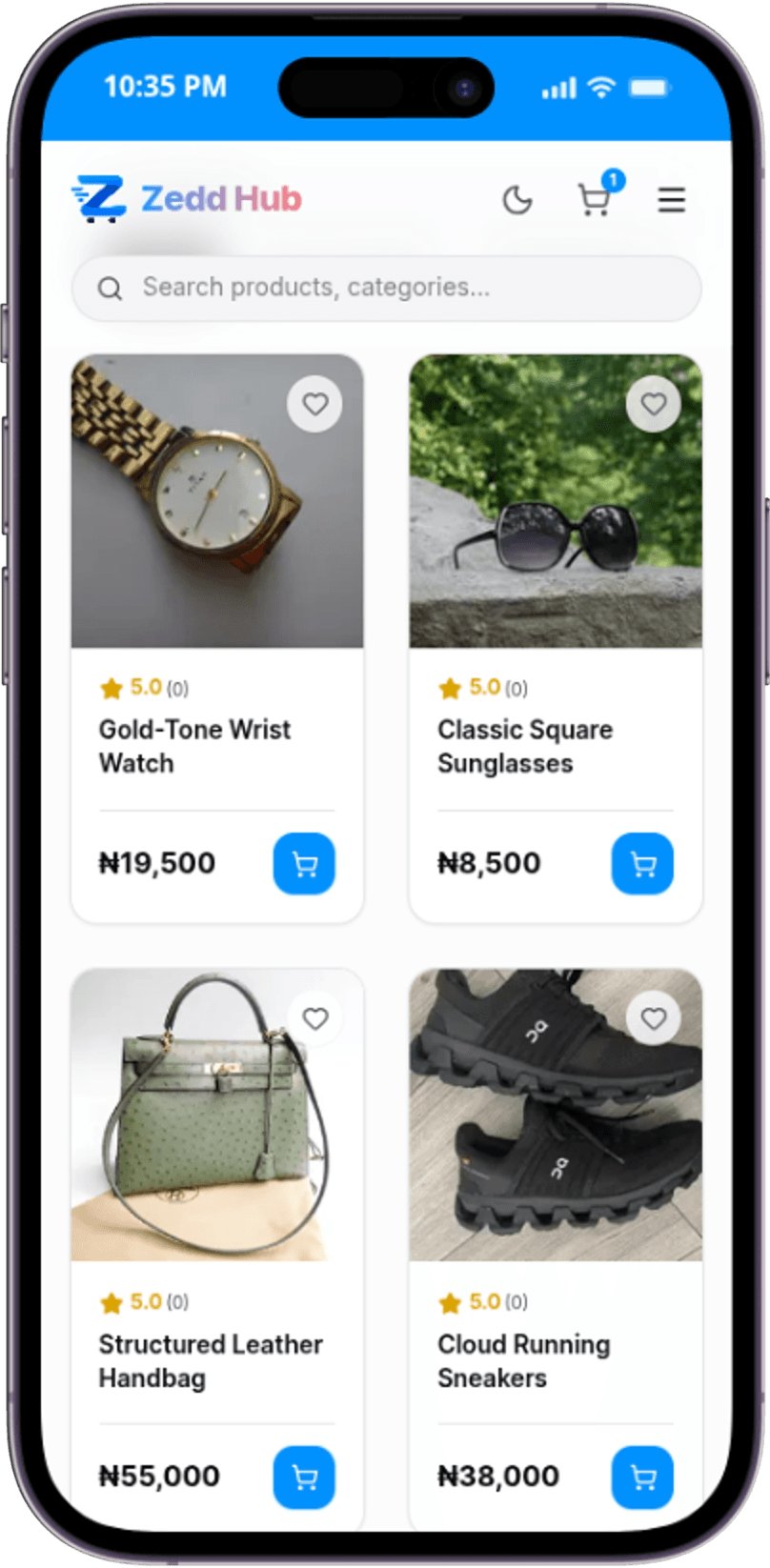 Shoes & Accessories products on a Zeddhub store